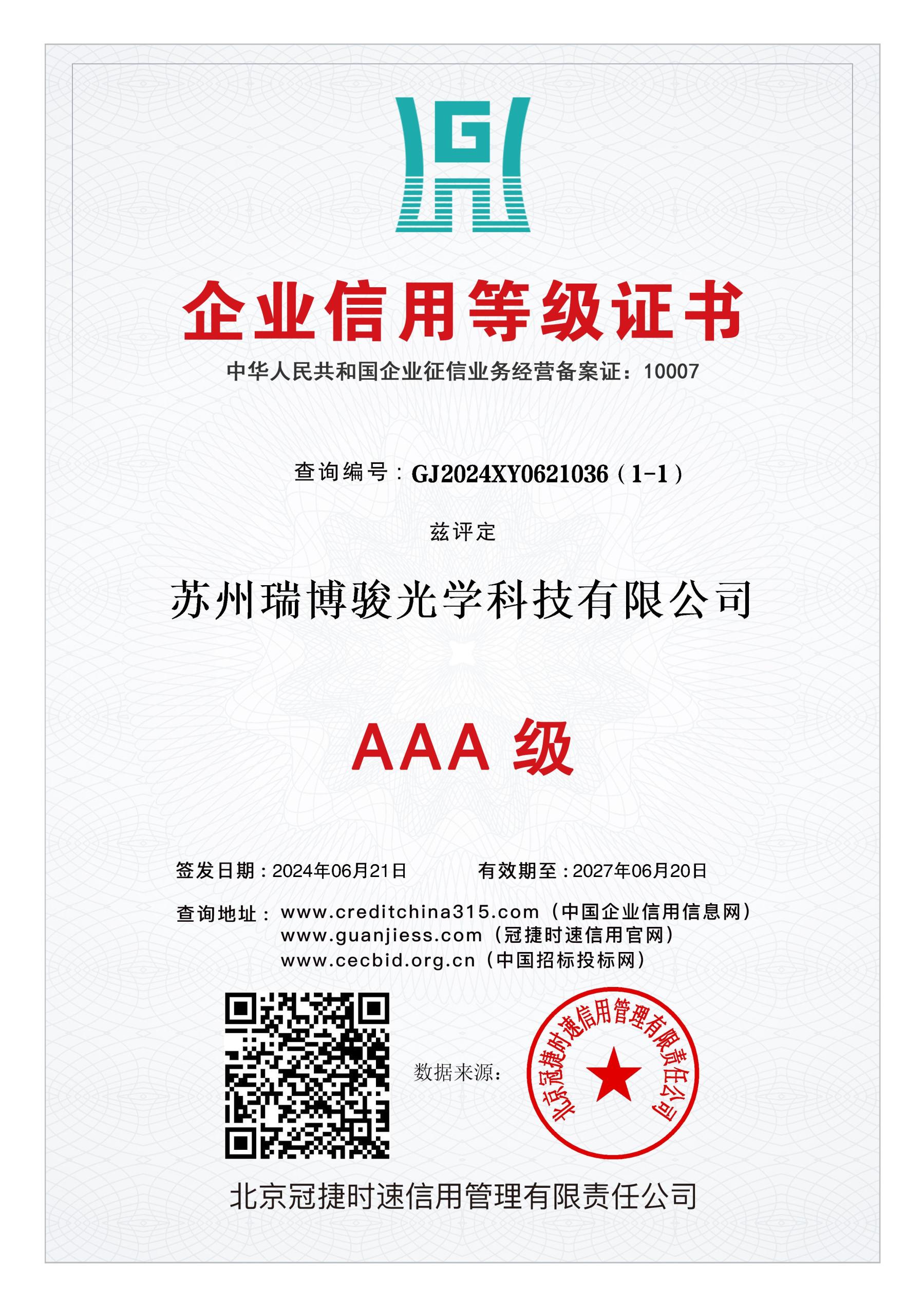 行业诚信单位等级证书